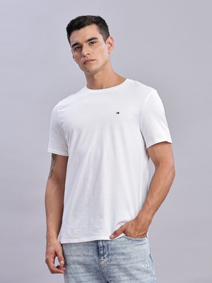 TOMMY HILFIGER Solid Men Round Neck White T-Shirt