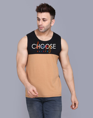 SLOWLORIS Printed, Typography Men Round Neck Black, Brown T-Shirt