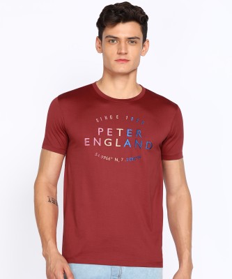 PETER ENGLAND Typography Men Round Neck Red T-Shirt