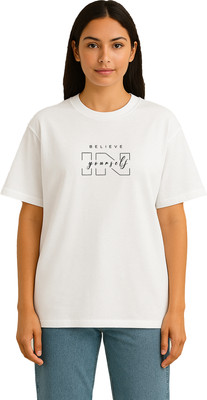 Buddy Collection Printed Women Round Neck White T-Shirt