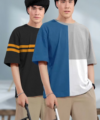 Pytton Colorblock, Striped Men Round Neck Multicolor T-Shirt