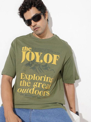 Roadster Printed Men Round Neck Green T-Shirt