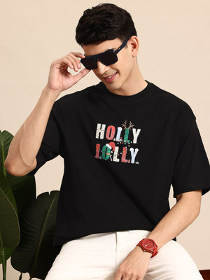 Mast & Harbour Printed Men Round Neck Black T-Shirt