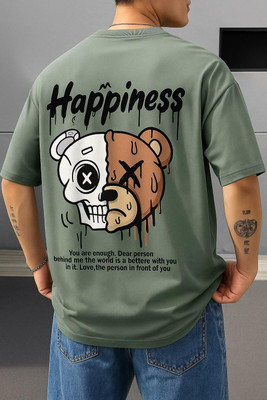 Fab Fashion Studio Graphic Print Men Round Neck Dark Green T-Shirt