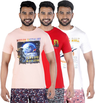 COLORS by Rupa Frontline Graphic Print Men Round Neck Pink, Red, White T-Shirt