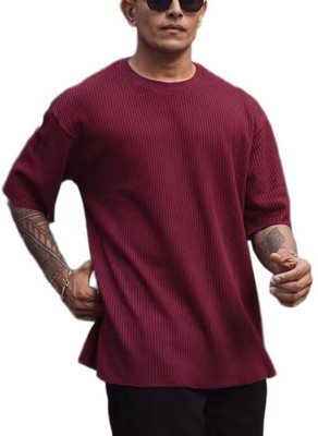 Ppenterpises Solid Men Round Neck Maroon T-Shirt