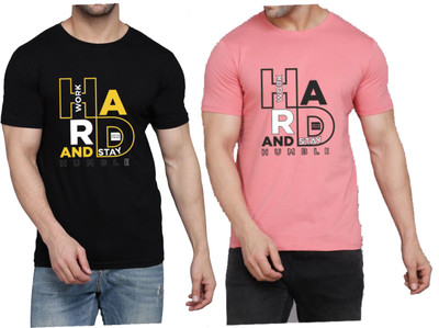 WOOSTRO Printed Men Round Neck Black, Pink T-Shirt