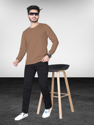 radhe creation Solid Men Round Neck Brown T-Shirt