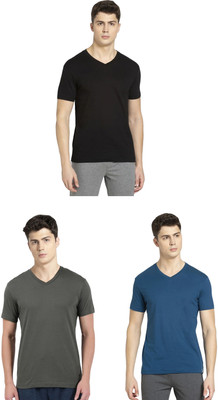 JOCKEY Solid Men V Neck Black, Dark Green, Blue T-Shirt