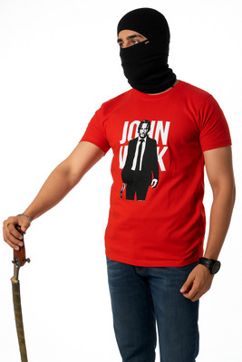 Zammy Printed Men Round Neck Red T-Shirt