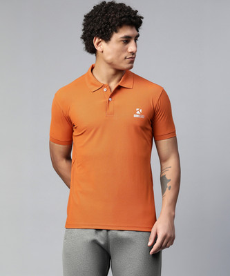Tom Burg Printed Men Polo Neck Orange T-Shirt
