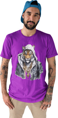 inkwale Graphic Print Men Round Neck Purple T-Shirt