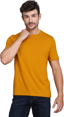SLOWLORIS Solid Men Round Neck Yellow T-Shirt