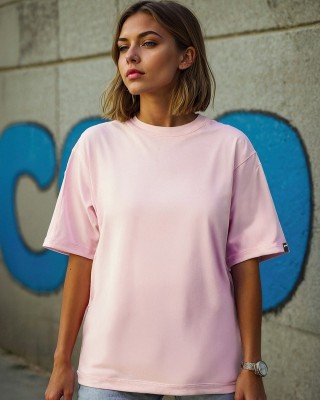 BEWAKOOF Solid Women Round Neck Pink T-Shirt