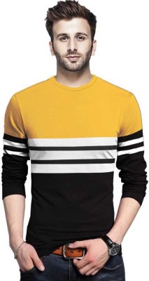 SARTE FASHION Striped Men Round Neck White, Black, Yellow T-Shirt