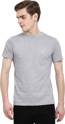 V-MART Solid Men Round Neck Grey T-Shirt