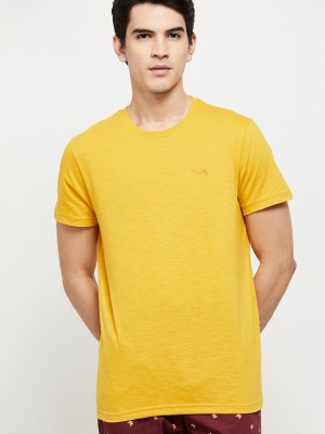 MAX Solid Men Round Neck Yellow T-Shirt