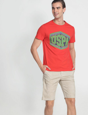 U.S. POLO ASSN. Typography Men Round Neck Red T-Shirt