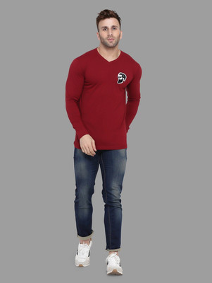 Money Leaf Printed Men V Neck Maroon T-Shirt