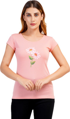 Romaisa Printed Women Scoop Neck Reversible Pink T-Shirt