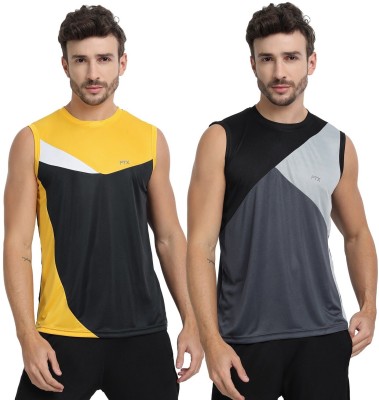 FTX Solid Men Round Neck Black, Grey T-Shirt