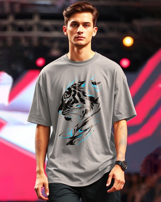 ENITOR Printed Men Round Neck Grey T-Shirt