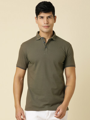 PROVOGUE Solid Men Polo Neck Dark Green T-Shirt
