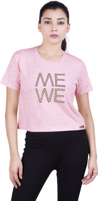 Laasa Sports Printed Women Round Neck Pink T-Shirt