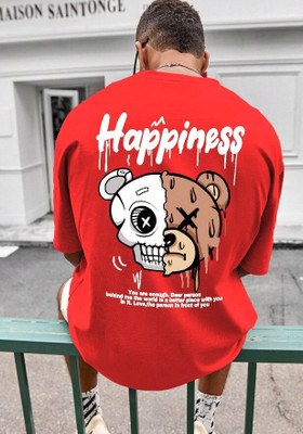 SPOWEARY Cartoon Men Round Neck Red T-Shirt