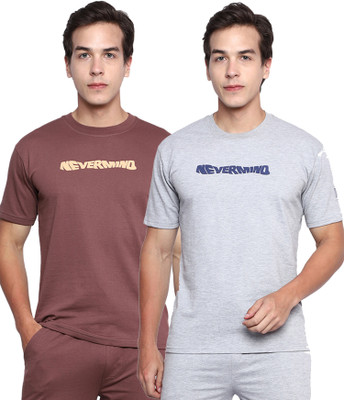 TWF Typography Men Round Neck Brown, Grey T-Shirt