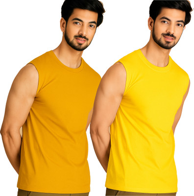 Moordale Solid Men Round Neck Yellow T-Shirt