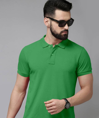 TIVRA Solid Men Polo Neck Green T-Shirt