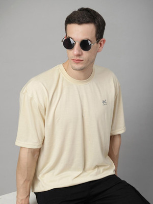 HRX by Hrithik Roshan Solid Men Round Neck Beige T-Shirt