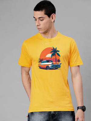 JP Creation Printed Men Round Neck Yellow T-Shirt