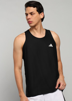 ADIDAS Self Design Men Round Neck Black T-Shirt