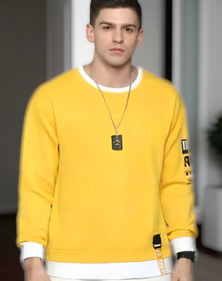 TrendShaper Printed Men Round Neck Yellow T-Shirt