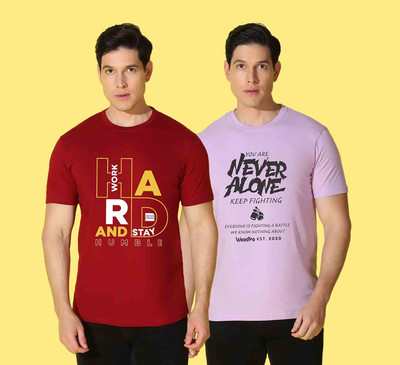 WOOSTRO Printed Men Round Neck Purple, Maroon T-Shirt