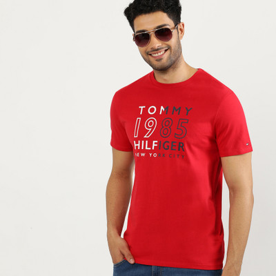 TOMMY HILFIGER Printed Men Round Neck Red T-Shirt