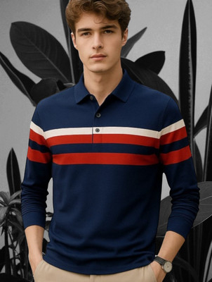Autna Colorblock Men Polo Neck Navy Blue T-Shirt