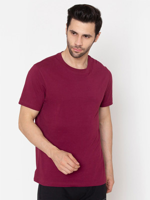 London Crew Solid Men Round Neck Maroon T-Shirt