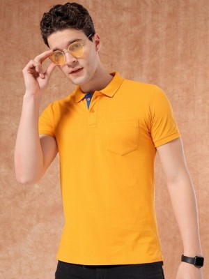 The Indian Garage Co. Solid Men Polo Neck Yellow T-Shirt