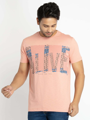 Status Quo Typography Men Round Neck Orange T-Shirt