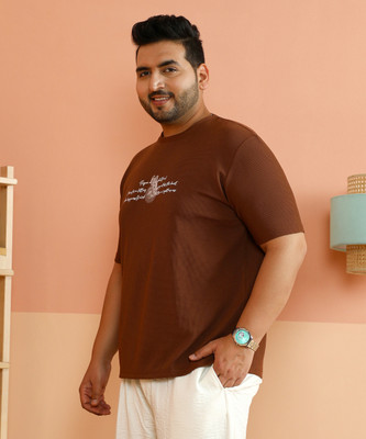 Instafab Plus Printed Men Round Neck Brown T-Shirt