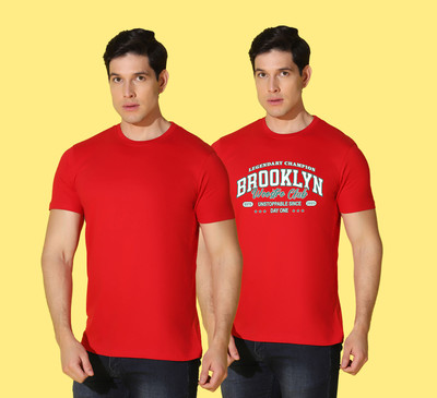 WOOSTRO Printed Men Round Neck Red T-Shirt