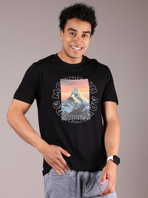 V-MART Printed Men Round Neck Black T-Shirt