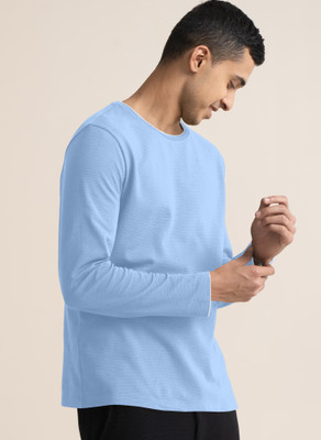 METRONAUT Self Design Men Round Neck Light Blue T-Shirt