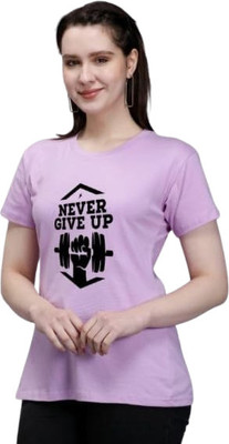 Clori Graphic Print Women Round Neck Purple T-Shirt