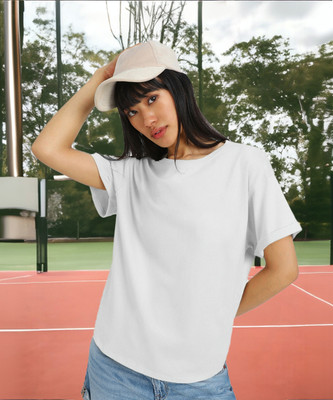 JUNEBERRY Solid Women Round Neck White T-Shirt