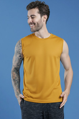 Jangoboy Solid Men Round Neck Yellow T-Shirt