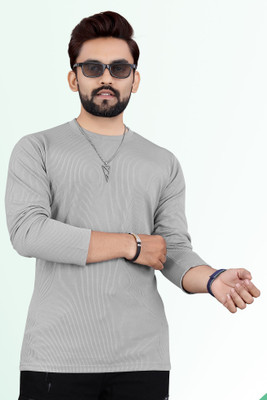 INDICLUB Solid Men Round Neck Grey T-Shirt